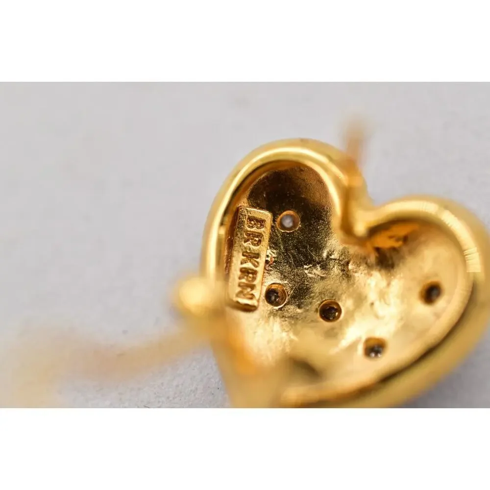 BR KRN Heart Earrings Textured Silver Tone Gold Signed BinBF